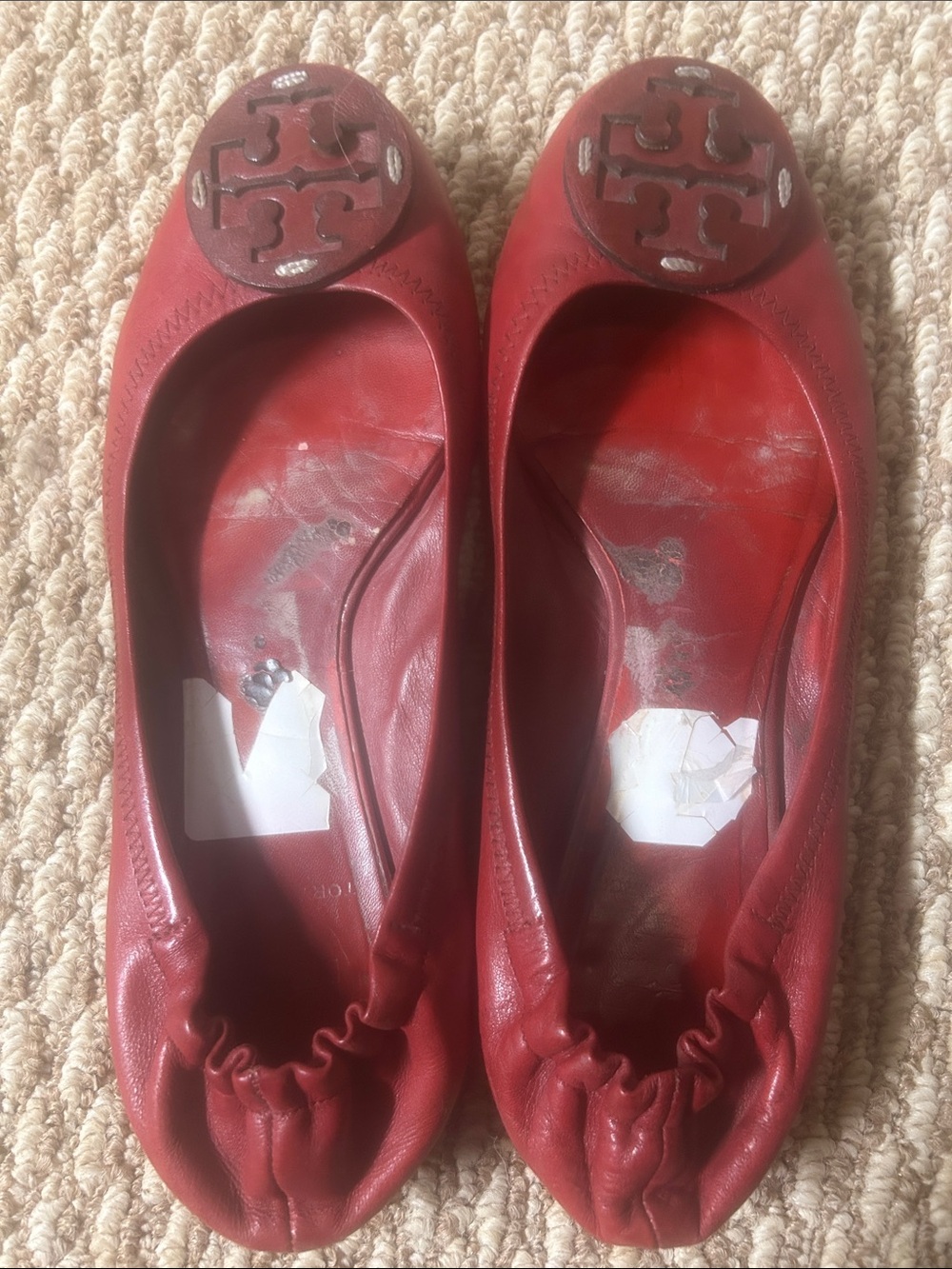 Tory Burch Red Leather Logo Ballet Flats - Picture 4 of 4